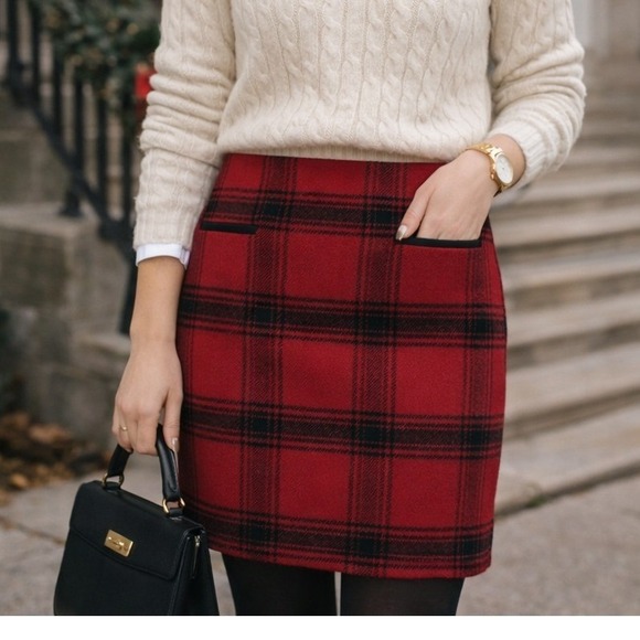 Talbots Red Plaid Pencil Skirt Size 12 Wool Blend Preppy Tartan Winter - Picture 1 of 9